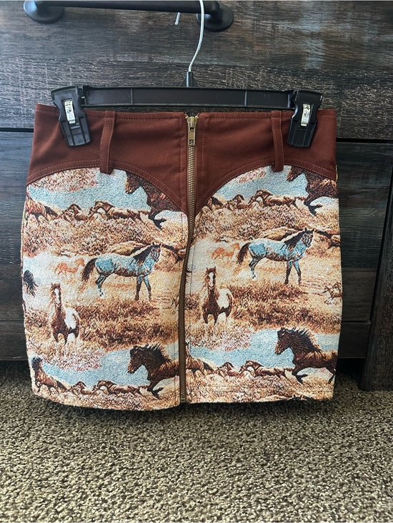 The Vintage Shop Dresses & Skirts - The Vintage Shop Brown Horse-Print Mini Skirt with Center Zip